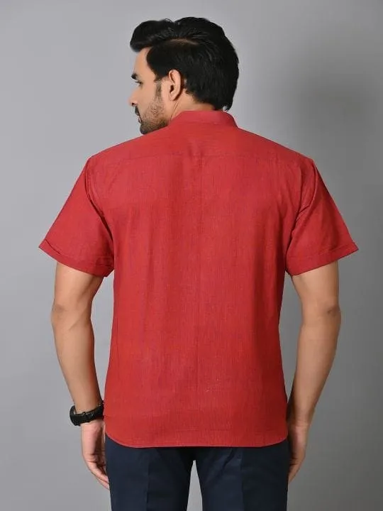 Red Khadi Cotton Men Shirt