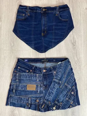 Reworked Denim Blouse and Skirt made using Lee, Levis, Wrangler and Other Branded Vintage Denim Pants - Style-CR634