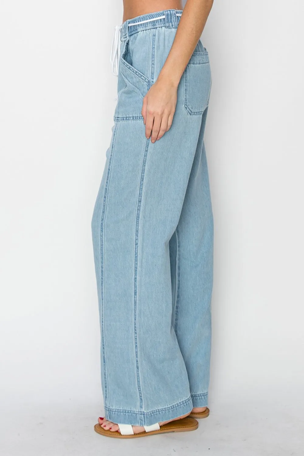 Risen Chambray High Rise Straight Pants