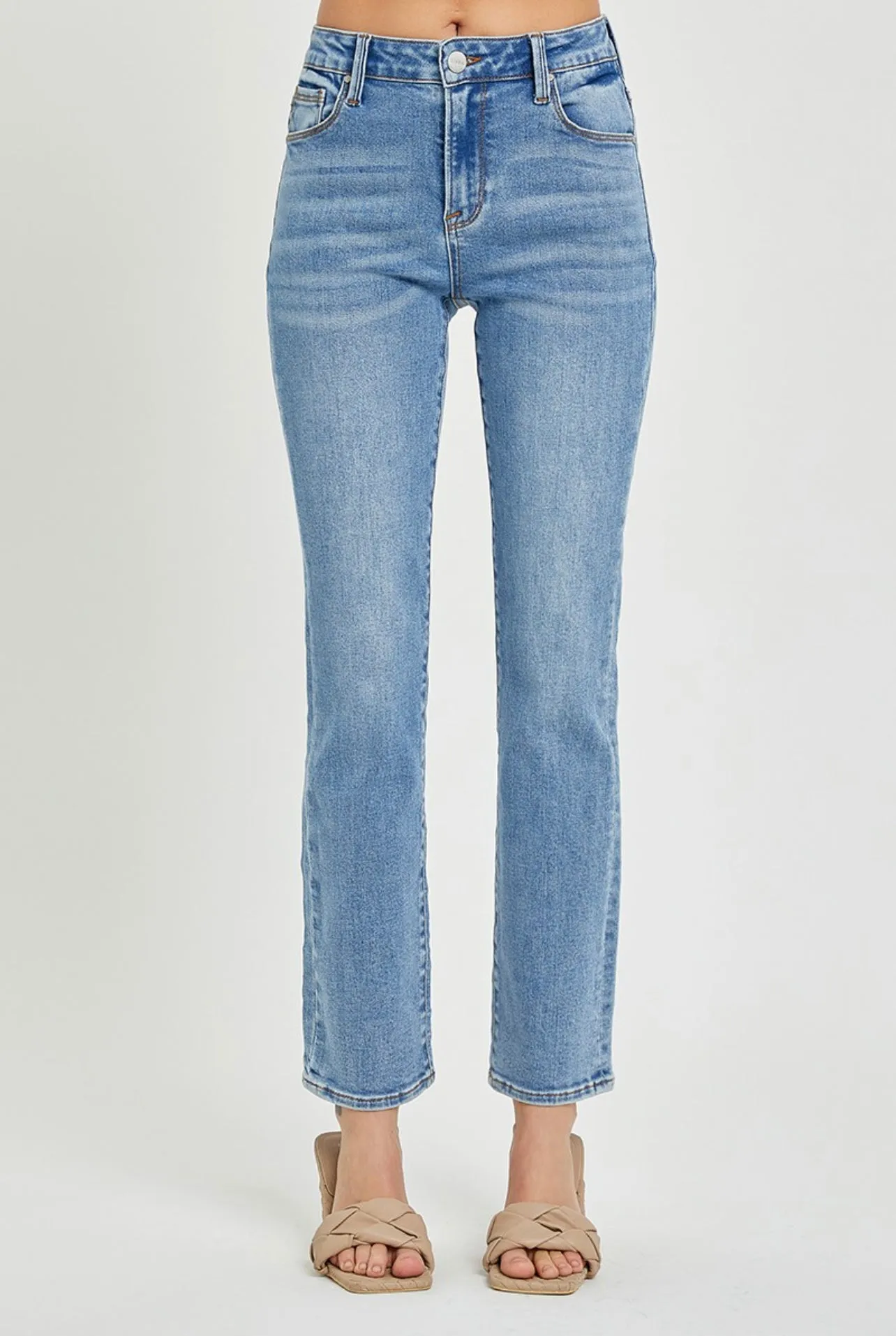 Risen Mid Rise Ankle Straight Jeans