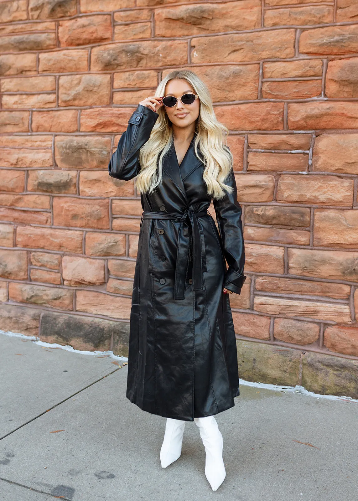 Sarah Faux Leather Black Trench Coat