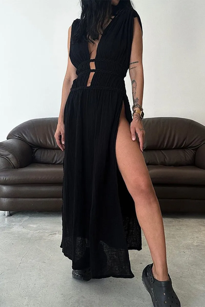 Sexy Bohemian Solid Slit V Neck Beach Dresses(3 Colors)