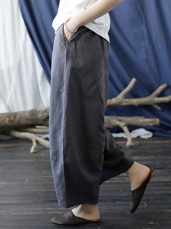 Simple Solid Color Elasticity Waisted Wide Leg Pants