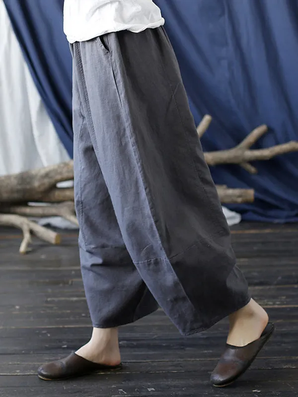 Simple Solid Color Elasticity Waisted Wide Leg Pants