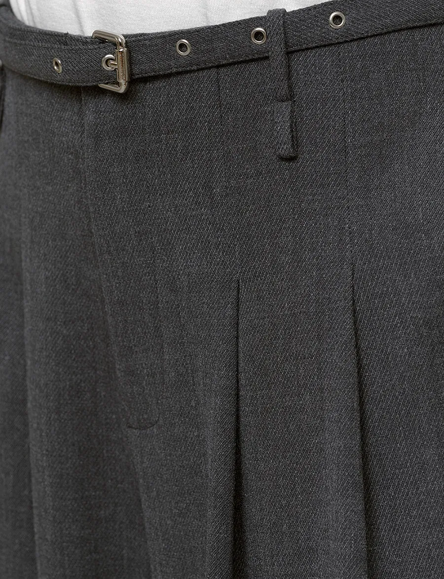 Smocking Grey Belted Wide Leg Pants