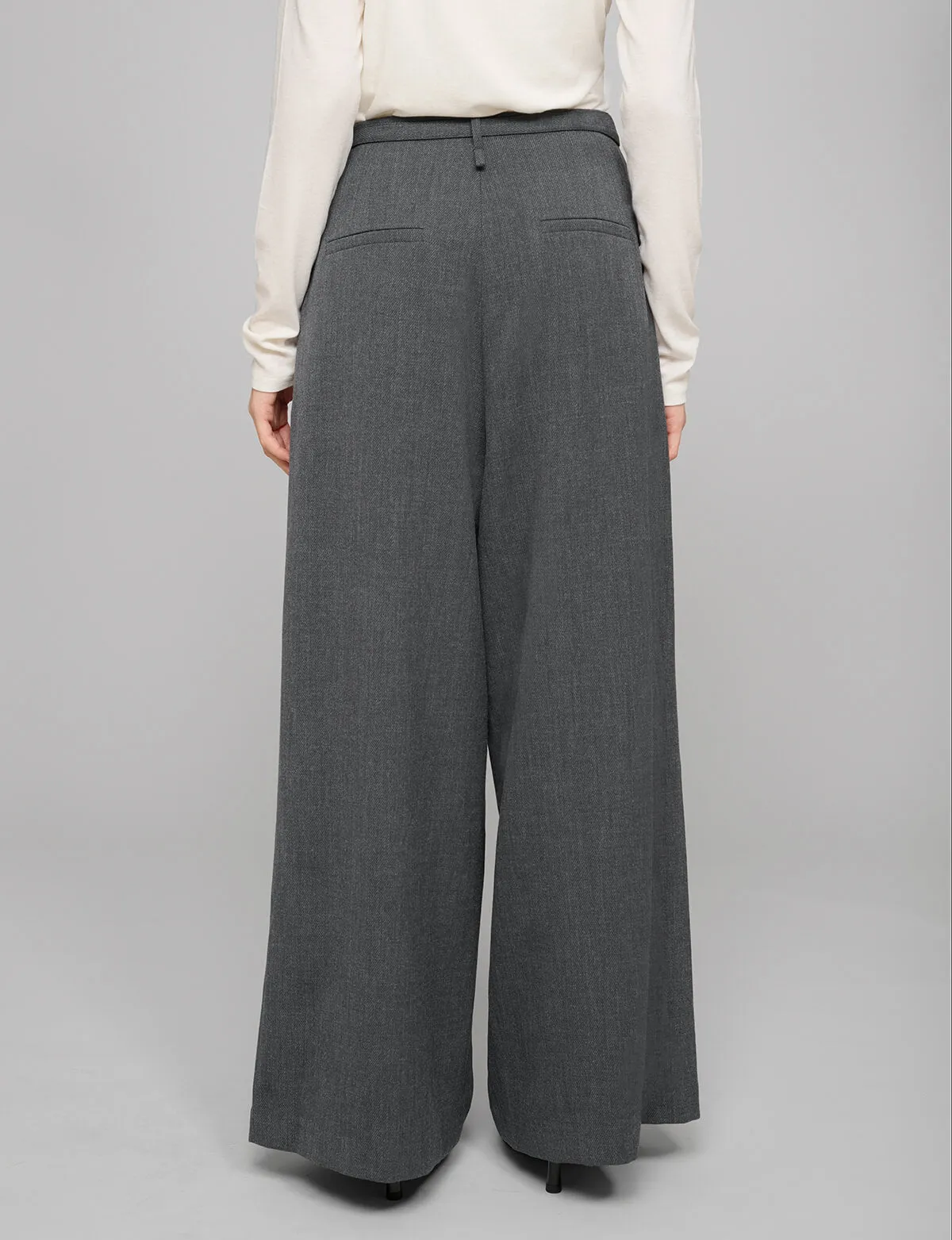 Smocking Grey Belted Wide Leg Pants