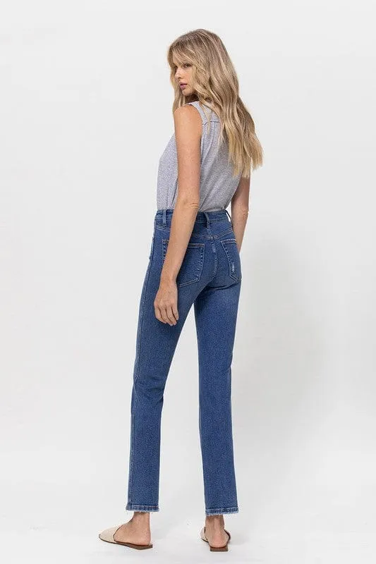 Stretch Mid-Rise Straight Leg w/ Button Up  *Online Only*