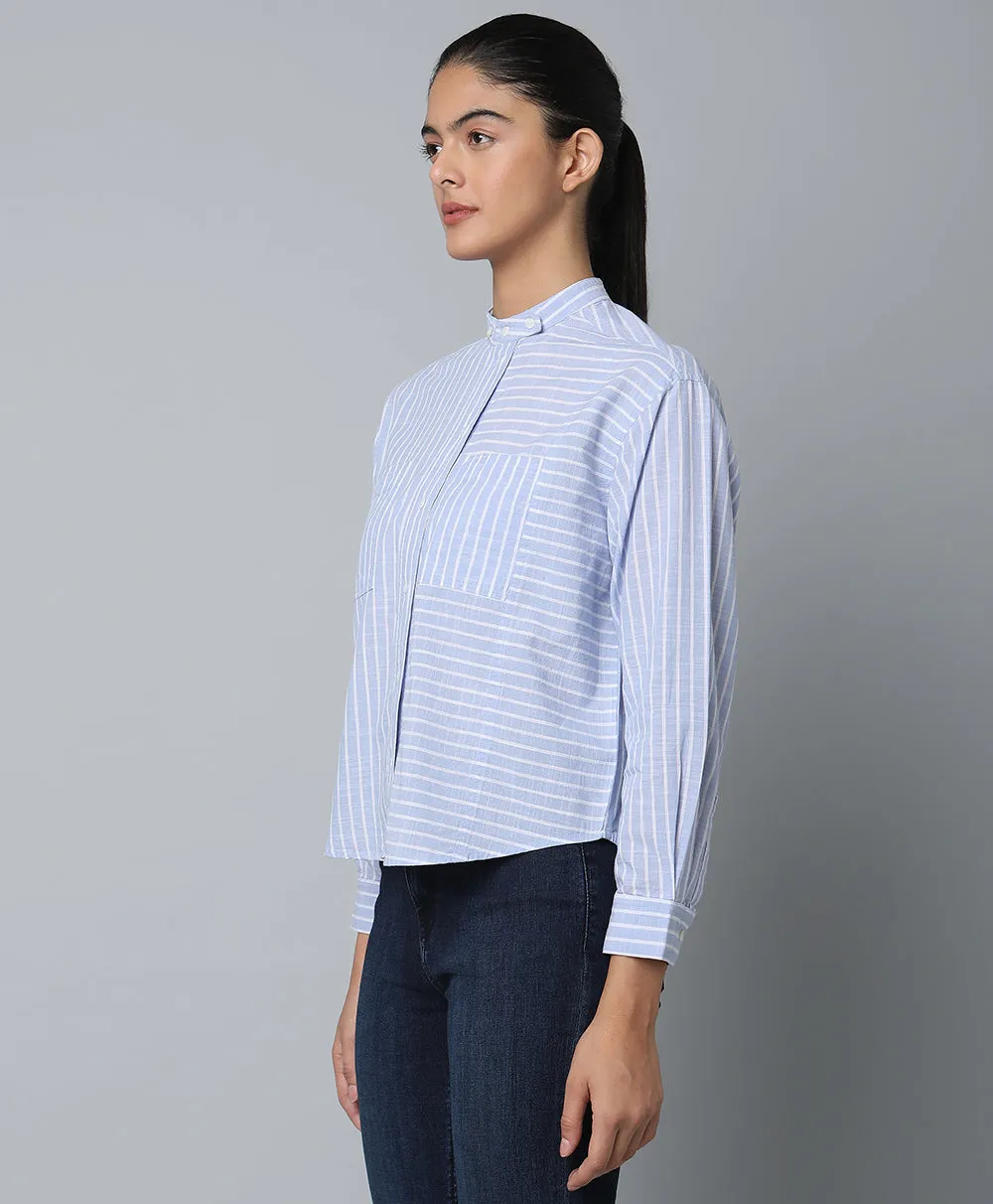 Striped Cotton Shirt- Blue