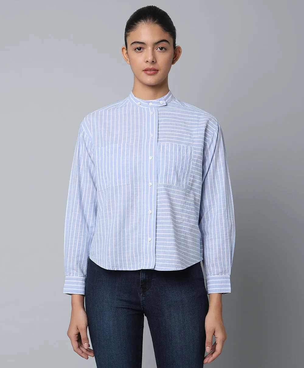 Striped Cotton Shirt- Blue