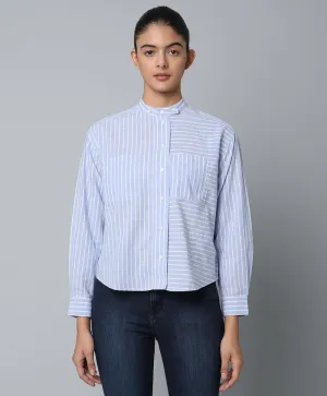 Striped Cotton Shirt- Blue