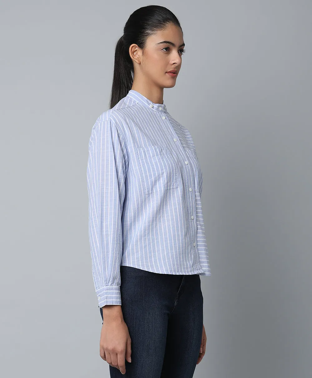 Striped Cotton Shirt- Blue