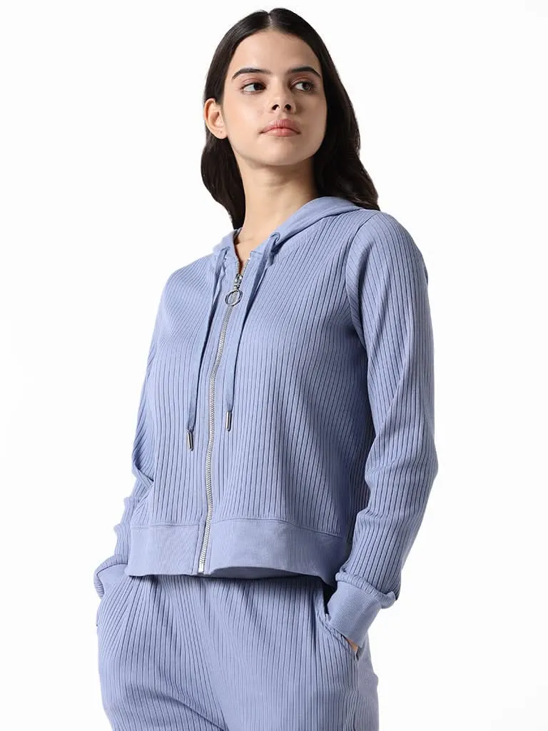 Studiofit Sky Blue Cotton Blend Relaxed Fit Hoodie Jacket