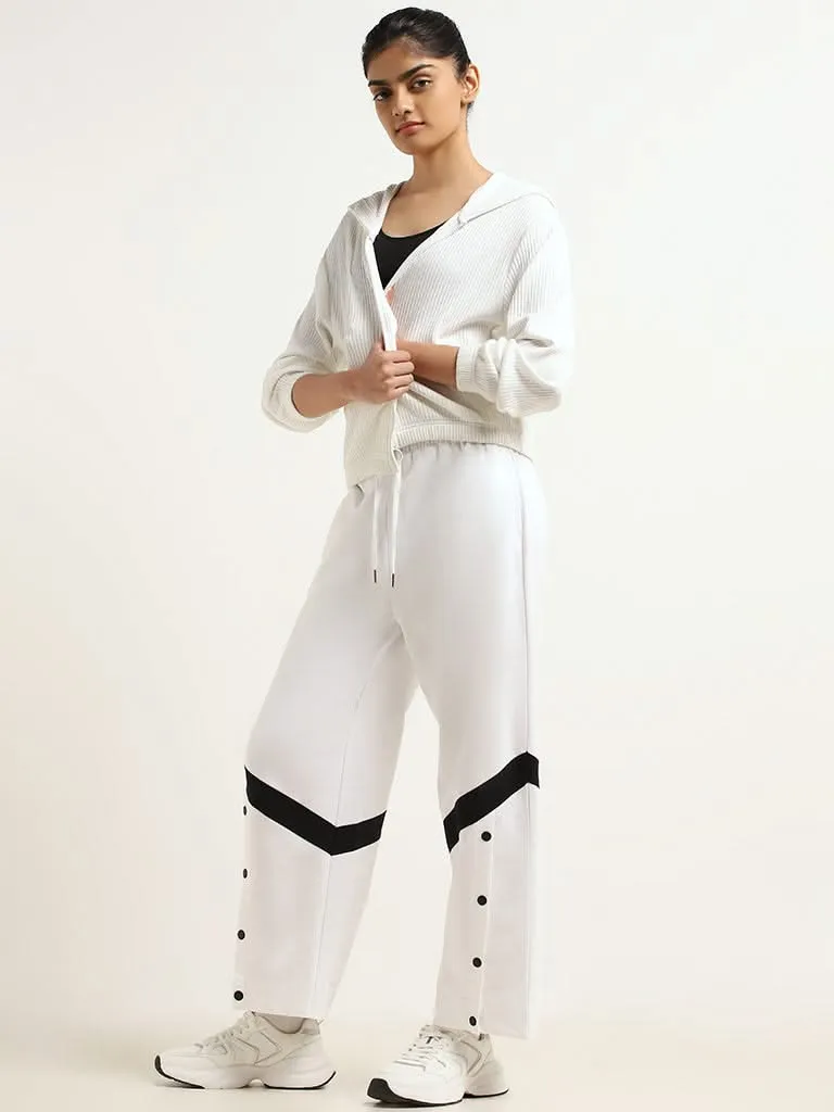 Studiofit White Cotton Loose-Fit Track Pants