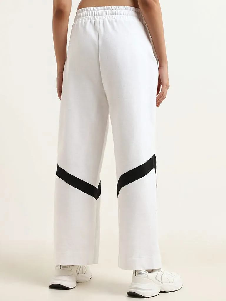 Studiofit White Cotton Loose-Fit Track Pants