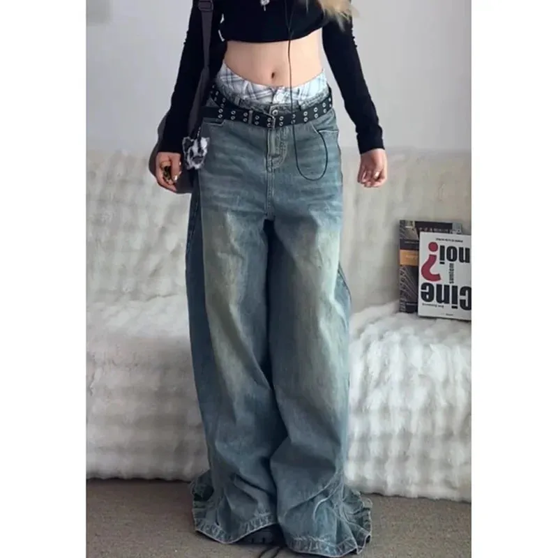 TAVIMART  -  Y2K Blue Jeans Women Design Sense 90S Vintage High Waisted Jean Straight Trouser Streetwear Casual Loose Wide Leg Denim Pants