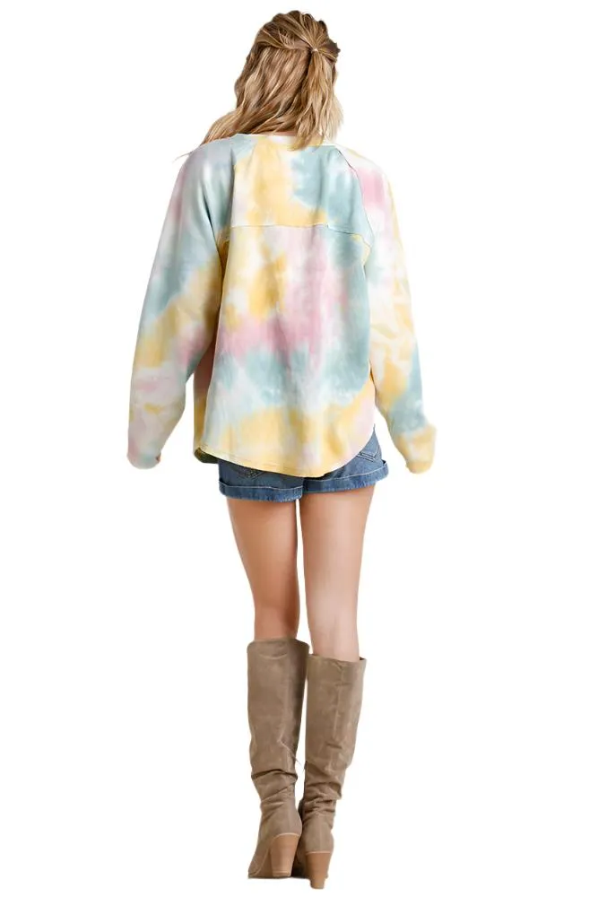 Tie Dye Raw Edged Top, Cotton Candy