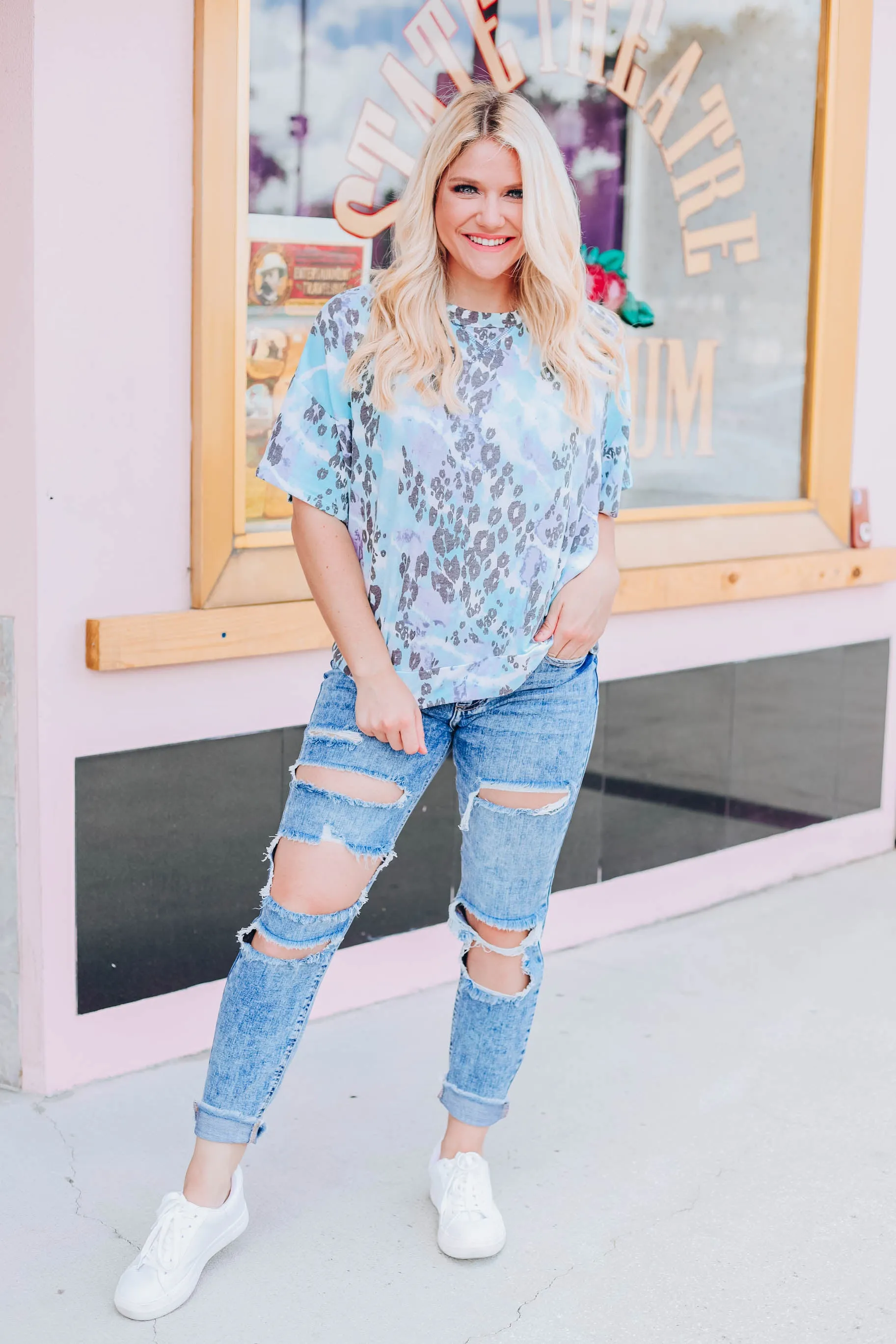 Tie Dye Skies Leopard Top - Blue