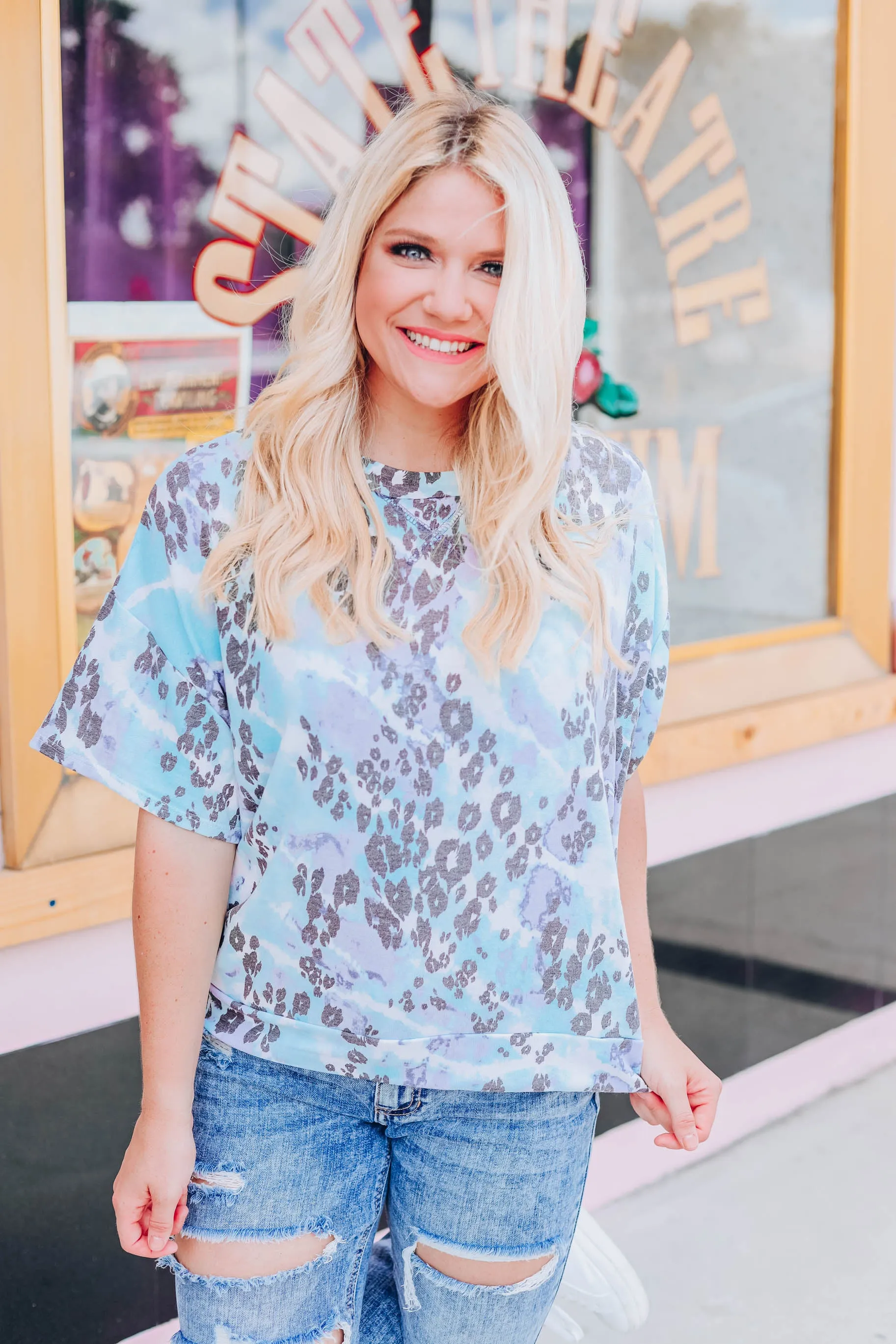 Tie Dye Skies Leopard Top - Blue