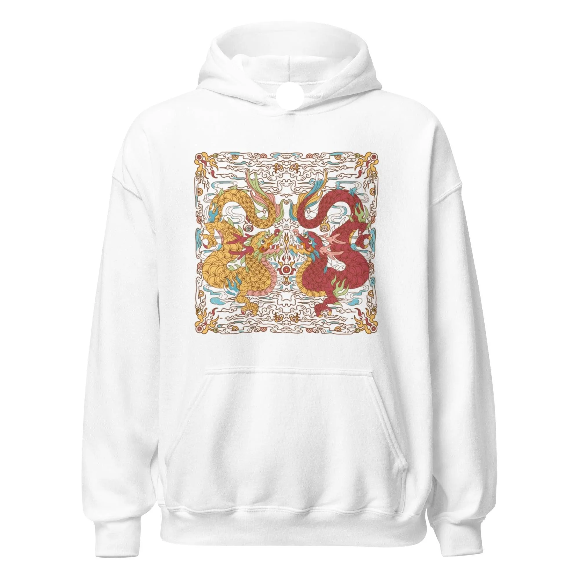 Twin Dragon Hoodie Blended Cotton Midweight Unisex DTG Printed Hoodie