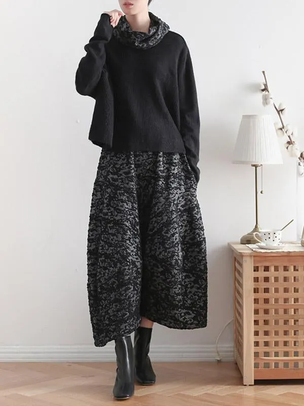 Vintage Loose Thickening Jacquard Nine-Quarter Pants