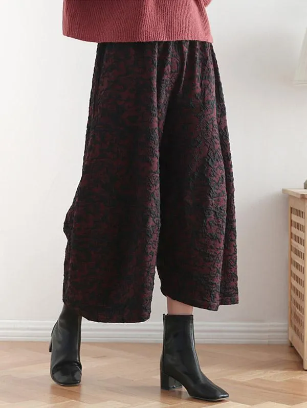 Vintage Loose Thickening Jacquard Nine-Quarter Pants