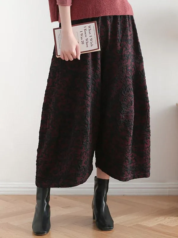 Vintage Loose Thickening Jacquard Nine-Quarter Pants