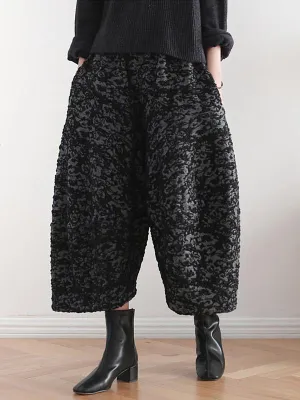 Vintage Loose Thickening Jacquard Nine-Quarter Pants