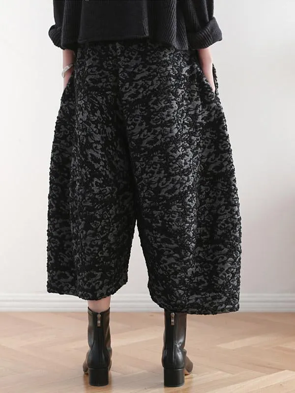 Vintage Loose Thickening Jacquard Nine-Quarter Pants