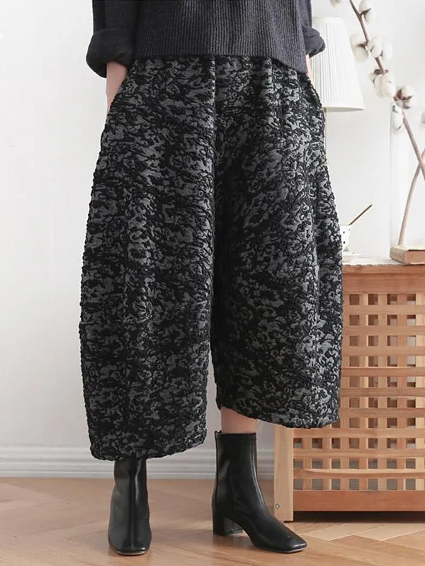 Vintage Loose Thickening Jacquard Nine-Quarter Pants