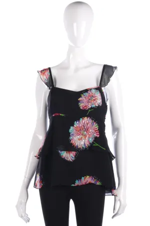 Whistles Silk Sleeveless Top Black with Sequin Flower Detail UK Size 12