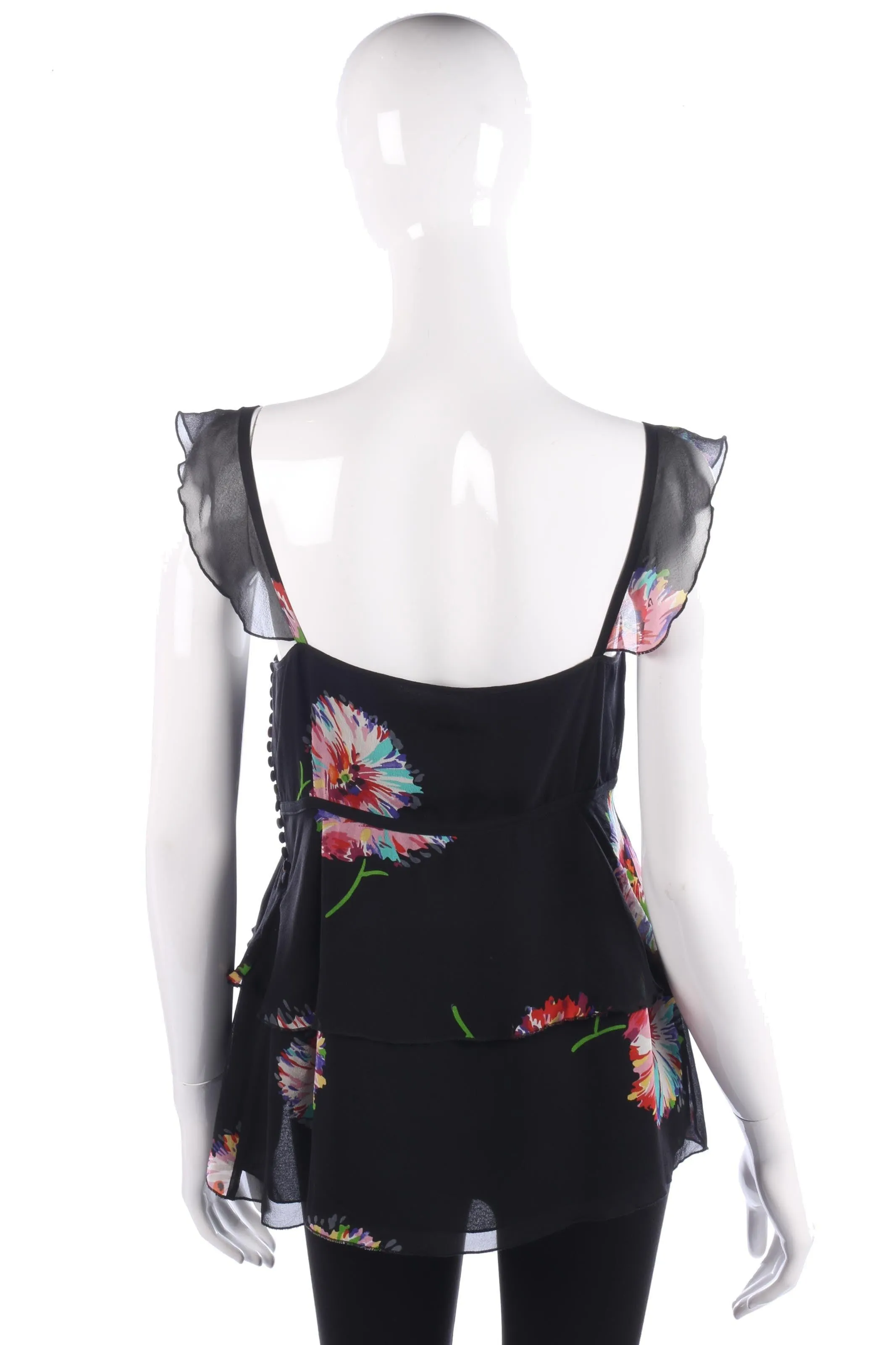 Whistles Silk Sleeveless Top Black with Sequin Flower Detail UK Size 12