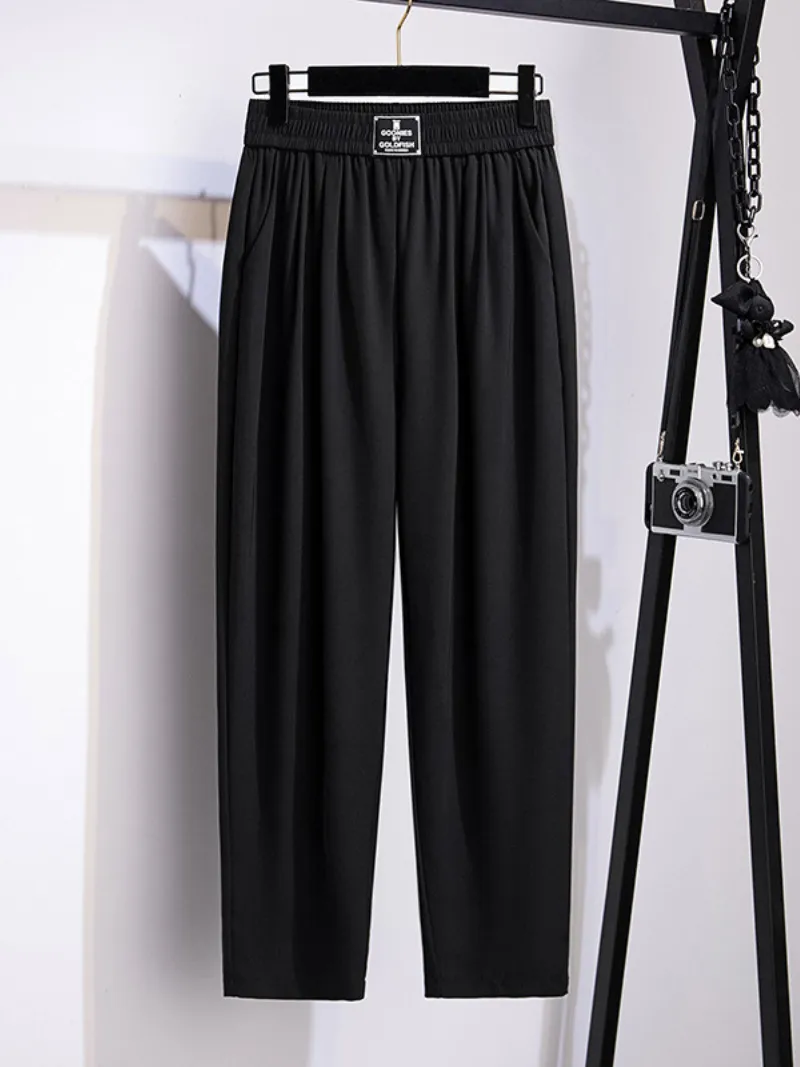 women's summer high waist loose plain color suit trouser pants