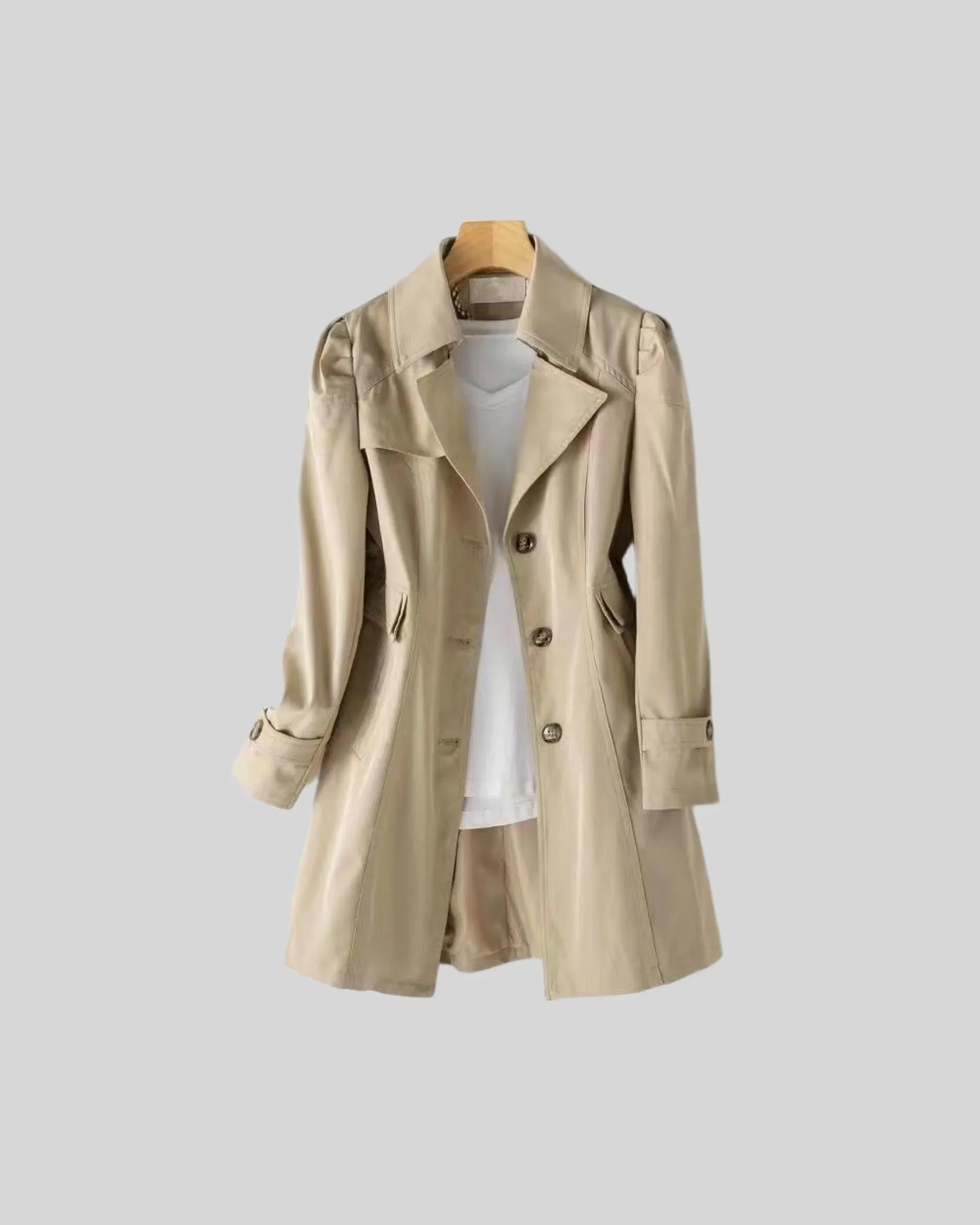 Women's trench coat single breasted classic lapel jacket slim fit jacket-Pam Coat