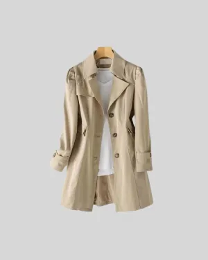 Women's trench coat single breasted classic lapel jacket slim fit jacket-Pam Coat