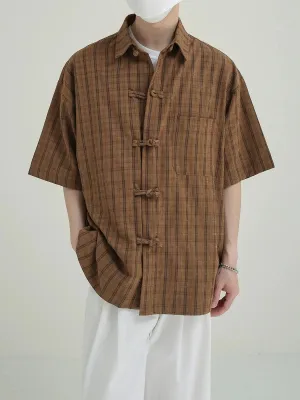 Zhou Chinese Button Plaid Shirt